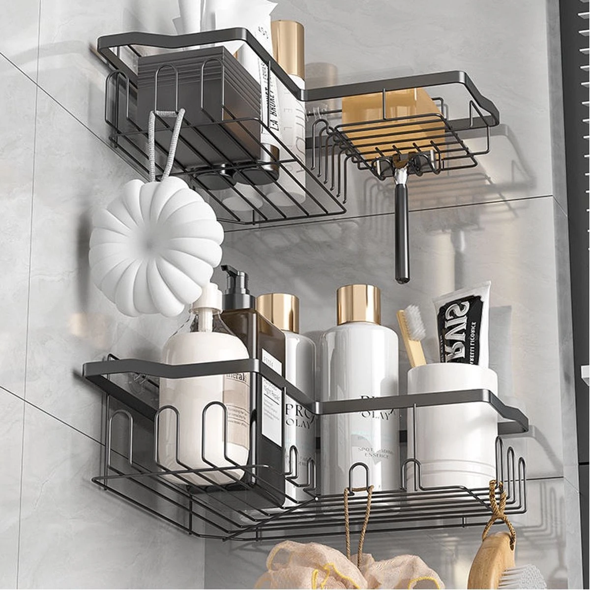 STRICX Doucherekhoek 2 Laags Zwart - Zonder Boren - Zelfklevend Doucherek - Doucherek - Doucherek Voor Badkamer/ Keuken - Doucherek Met Plakstrip - Keukenrek Met Plakstrip - Badrek Douche – Doucherek Hoekvorm - Badkamerrek Douchemandje 8 STRICX Doucherekhoek 2 Laags Zwart - Zonder Boren - Zelfklevend Doucherek - Doucherek - Doucherek Voor Badkamer/ Keuken - Doucherek Met Plakstrip - Keukenrek Met Plakstrip - Badrek Douche – Doucherek Hoekvorm - Badkamerrek Douchemandje - Afbeelding 8