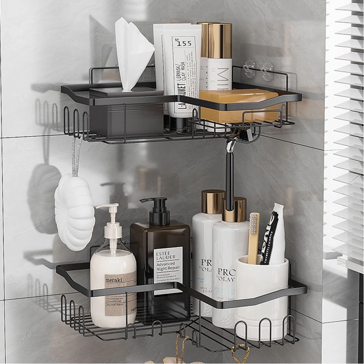 STRICX Doucherekhoek 2 Laags Zwart - Zonder Boren - Zelfklevend Doucherek - Doucherek - Doucherek Voor Badkamer/ Keuken - Doucherek Met Plakstrip - Keukenrek Met Plakstrip - Badrek Douche – Doucherek Hoekvorm - Badkamerrek Douchemandje 9 STRICX Doucherekhoek 2 Laags Zwart - Zonder Boren - Zelfklevend Doucherek - Doucherek - Doucherek Voor Badkamer/ Keuken - Doucherek Met Plakstrip - Keukenrek Met Plakstrip - Badrek Douche – Doucherek Hoekvorm - Badkamerrek Douchemandje - Afbeelding 9