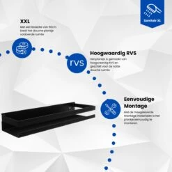 SanitairXL - Doucherek Zwart RVS - 50 Cm Breed - Badkamer Rekje - Douche Rekje - Wandrekje - Hangend Doucherek - Keuken Wandrek 8 SanitairXL - Doucherek Zwart RVS - 50 Cm Breed - Badkamer Rekje - Douche Rekje - Wandrekje - Hangend Doucherek - Keuken Wandrek -Merkloos Verkoop 1200x1200 1397