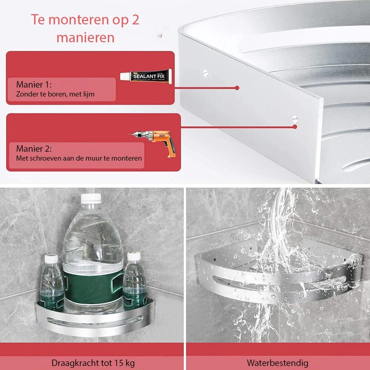 Sens Design Doucherekjes Set Van 3 - Doucherek Zonder Boren - Zilver 5 Sens Design Doucherekjes Set Van 3 - Doucherek Zonder Boren - Zilver - Afbeelding 5