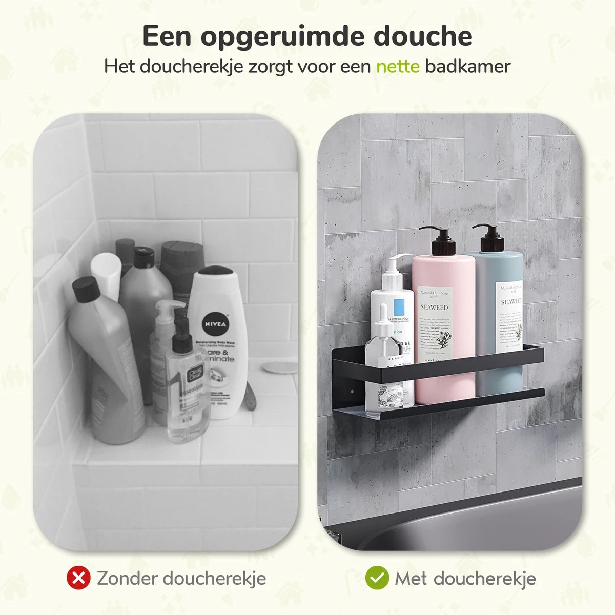 Doucherek Zwart 30 CM - Badkamer Rekje Douche - Zonder Boren - Douchemandje 3 Doucherek Zwart 30 CM - Badkamer Rekje Douche - Zonder Boren - Douchemandje - Afbeelding 3
