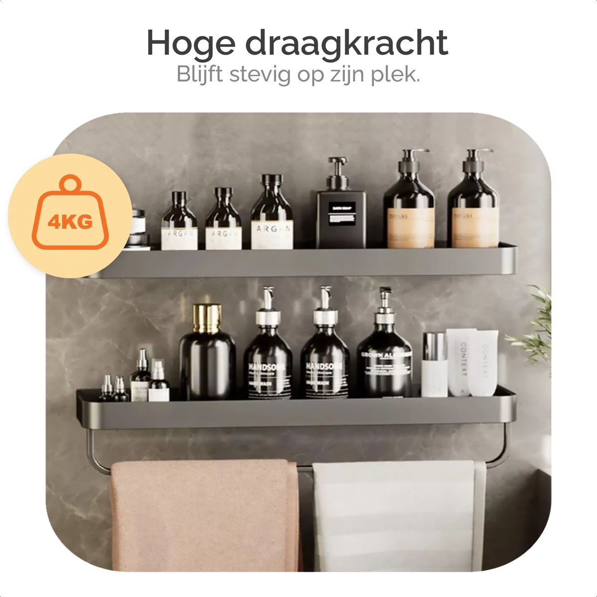 Goliving Doucherek Zonder Boren - Doucherekje- Badkamerrek 2 Laags - Hangend - Wandrek - RVS - Opbergrek - 40cm - Zwart 4 Goliving Doucherek Zonder Boren - Doucherekje- Badkamerrek 2 Laags - Hangend - Wandrek - RVS - Opbergrek - 40cm - Zwart - Afbeelding 4