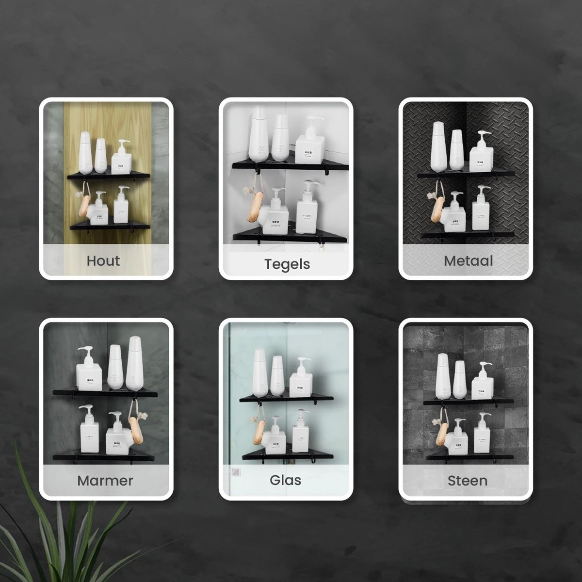 Dubbele Doucherek Zwart Zonder Boren – Sterke Lijmbasis - Badkamer Rek – Hoek – Doucherekjes – Incl. Schroeven – Incl. 2 Haken 4 Dubbele Doucherek Zwart Zonder Boren – Sterke Lijmbasis - Badkamer Rek – Hoek – Doucherekjes – Incl. Schroeven – Incl. 2 Haken - Afbeelding 4