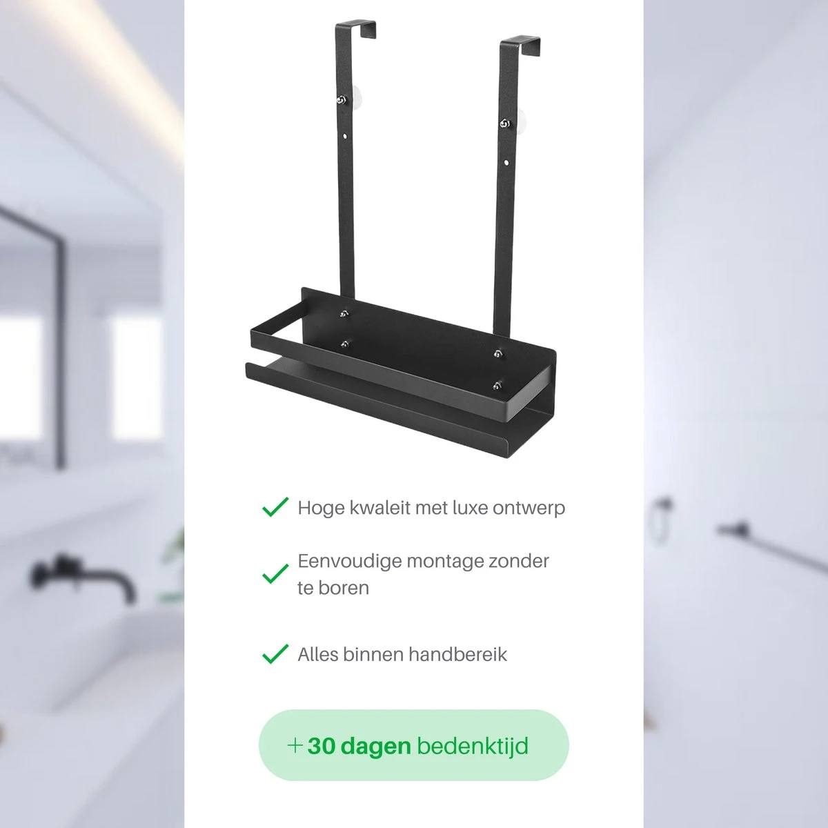 Doucherek Hangend - Ophangbaar Doucherek - Mat Zwart - Badkamerrek - Zonder Boren - Doucherek Aan Douchewand - Doucherekje 5 Doucherek Hangend - Ophangbaar Doucherek - Mat Zwart - Badkamerrek - Zonder Boren - Doucherek Aan Douchewand - Doucherekje - Afbeelding 5