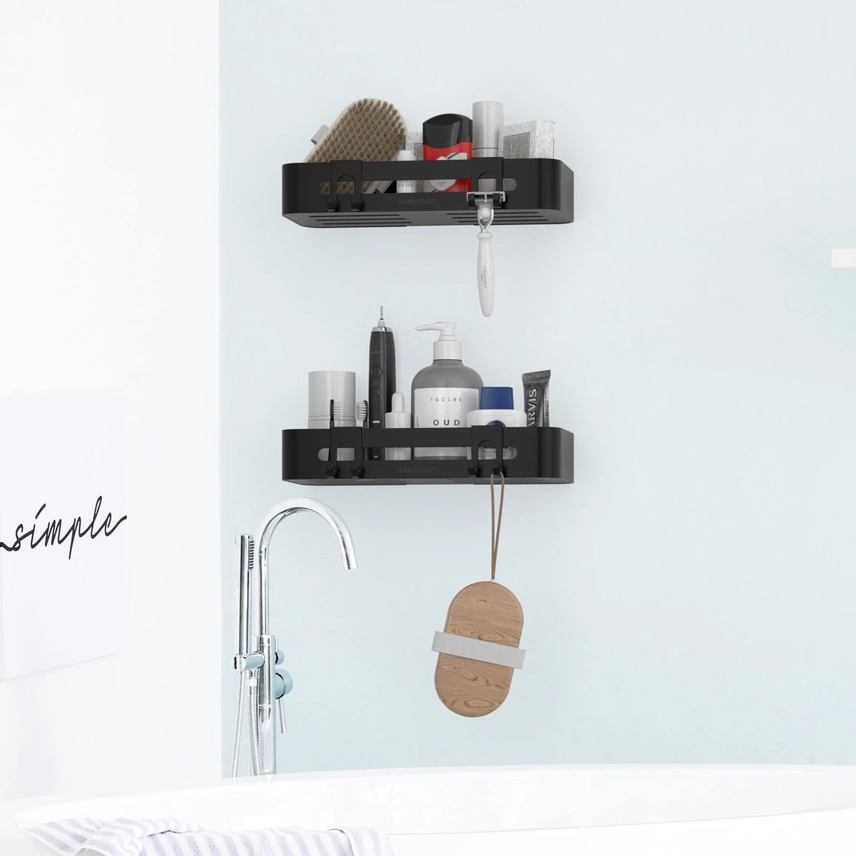 Doucherekje Van Sanicraft® - Doucherekje Zonder Boren - Geschikt Voor Elk Type Muur - Hangend - Roestvrij - 2 Stuks - Zwart 4 Doucherekje Van Sanicraft® - Doucherekje Zonder Boren - Geschikt Voor Elk Type Muur - Hangend - Roestvrij - 2 Stuks - Zwart - Afbeelding 4