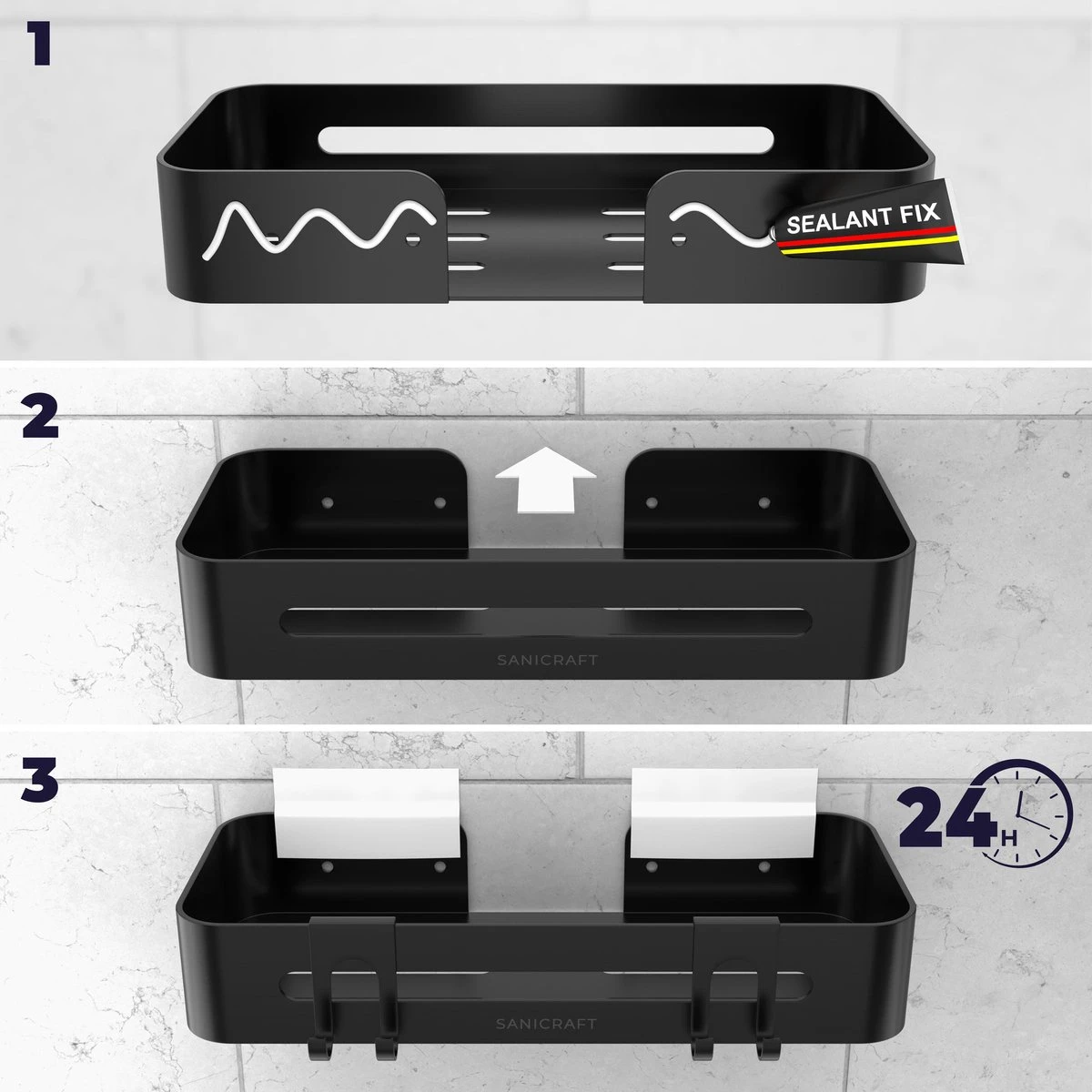 Doucherekje Van Sanicraft® - Doucherekje Zonder Boren - Geschikt Voor Elk Type Muur - Hangend - Roestvrij - 2 Stuks - Zwart 7 Doucherekje Van Sanicraft® - Doucherekje Zonder Boren - Geschikt Voor Elk Type Muur - Hangend - Roestvrij - 2 Stuks - Zwart - Afbeelding 7