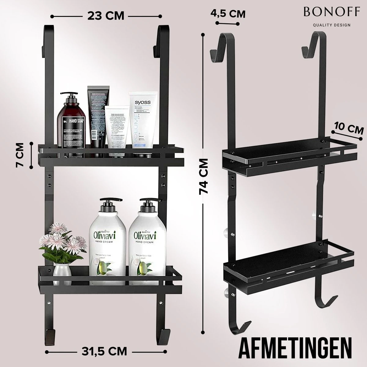 Bonoff Doucherek Zwart – 2 Laags - Doucherek Zonder Boren - Zwart – Doucherek Hangend - Badkamerrek –RVS – Badkamer Accessoires – Stijlvol 2 Bonoff Doucherek Zwart – 2 Laags - Doucherek Zonder Boren - Zwart – Doucherek Hangend - Badkamerrek –RVS – Badkamer Accessoires – Stijlvol - Afbeelding 2