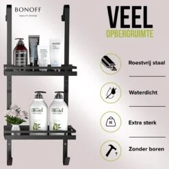 Bonoff Doucherek Zwart – 2 Laags - Doucherek Zonder Boren - Zwart – Doucherek Hangend - Badkamerrek –RVS – Badkamer Accessoires – Stijlvol 14 Bonoff Doucherek Zwart – 2 Laags - Doucherek Zonder Boren - Zwart – Doucherek Hangend - Badkamerrek –RVS – Badkamer Accessoires – Stijlvol -Merkloos Verkoop 1200x1200 1469