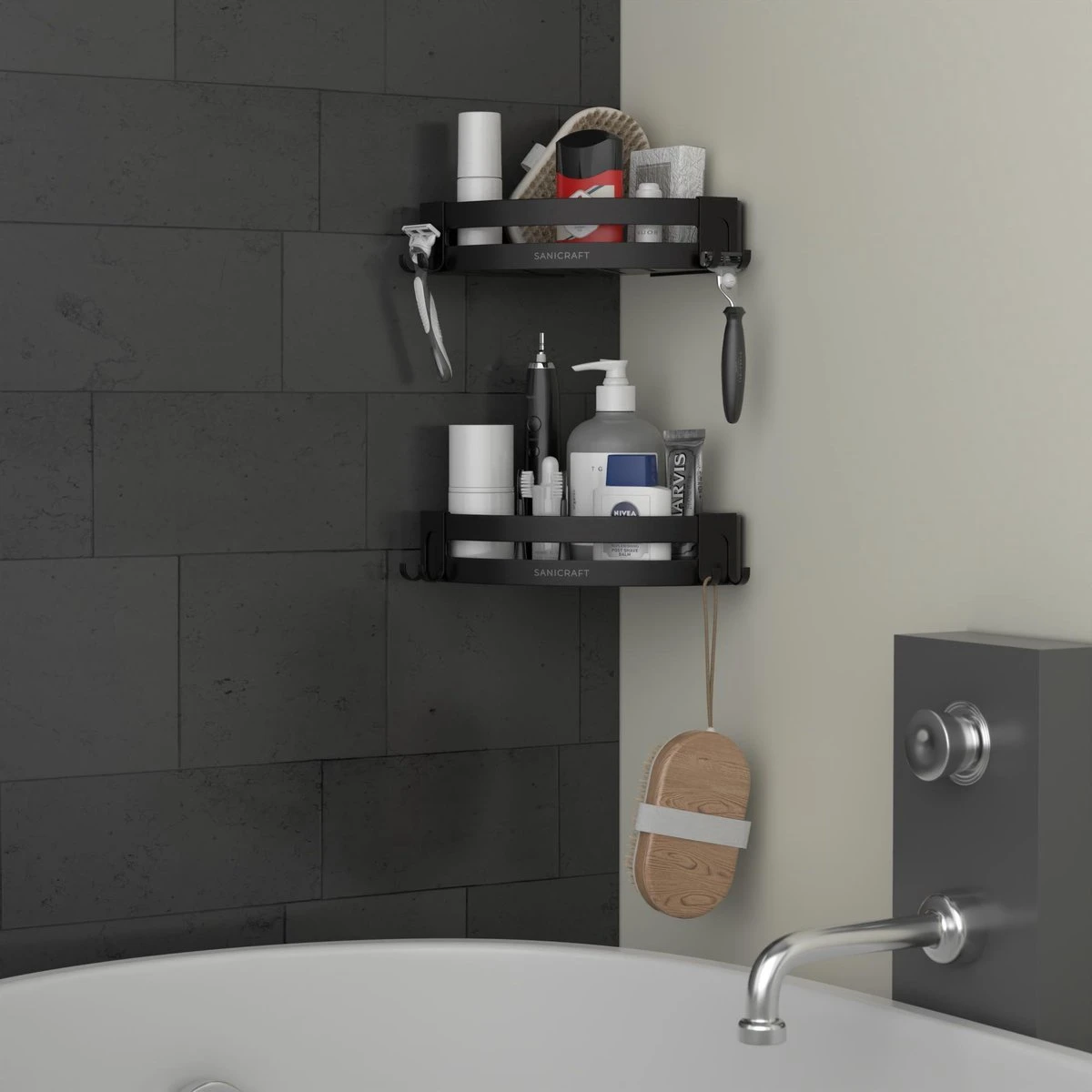 Sanicraft® Doucherekje - Doucherekje Zonder Boren - Geschikt Voor Elk Type Muur - Doucherekje Hangend - Doucheplank - Doucherekje Hoek - Doucherekje Zwart 2 Sanicraft® Doucherekje - Doucherekje Zonder Boren - Geschikt Voor Elk Type Muur - Doucherekje Hangend - Doucheplank - Doucherekje Hoek - Doucherekje Zwart - Afbeelding 2