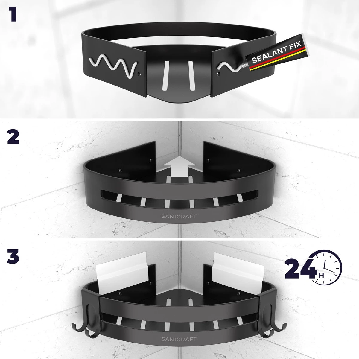 Sanicraft® Doucherekje - Doucherekje Zonder Boren - Geschikt Voor Elk Type Muur - Doucherekje Hangend - Doucheplank - Doucherekje Hoek - Doucherekje Zwart 8 Sanicraft® Doucherekje - Doucherekje Zonder Boren - Geschikt Voor Elk Type Muur - Doucherekje Hangend - Doucheplank - Doucherekje Hoek - Doucherekje Zwart - Afbeelding 8