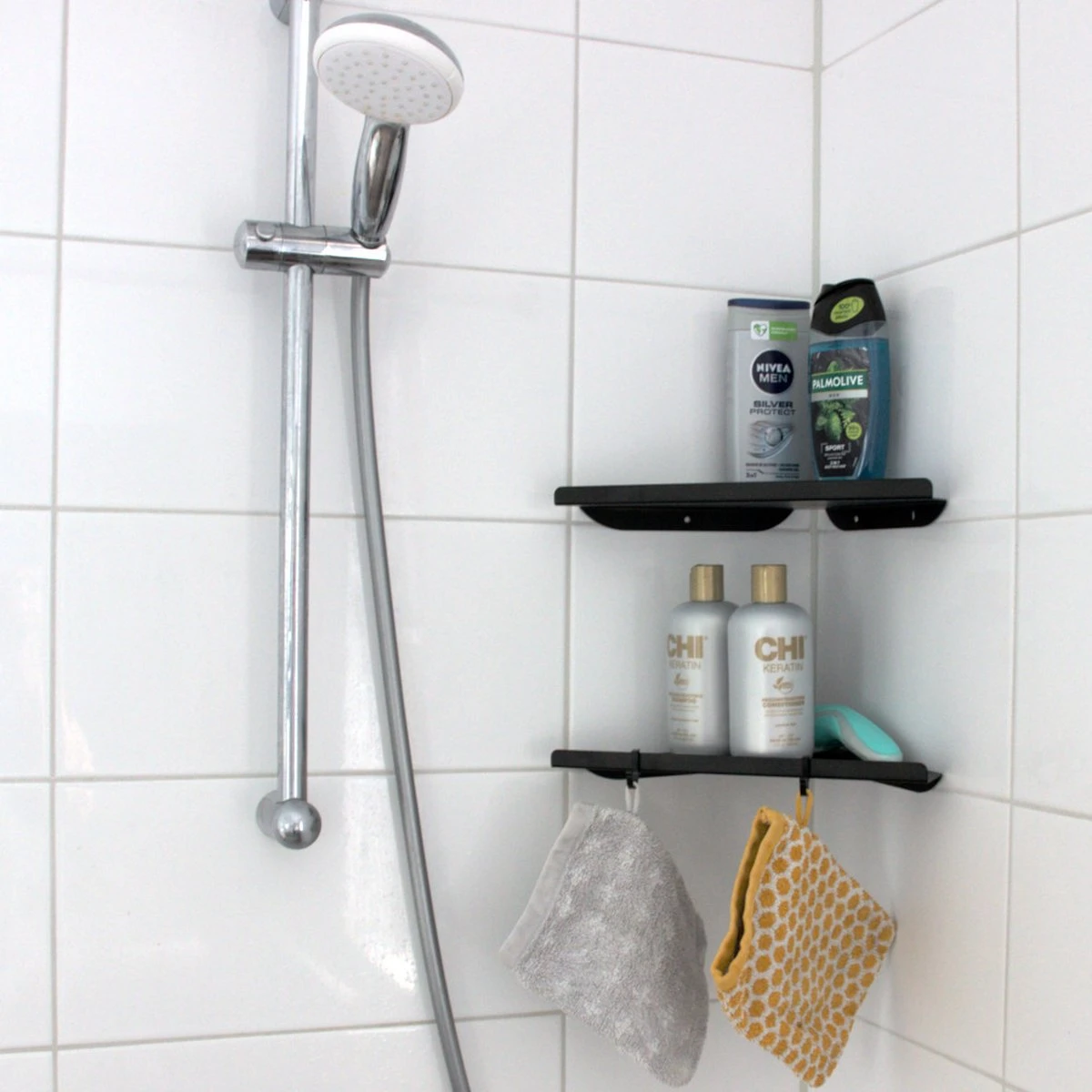 Vannons - Doucherek - Doucherek Hangend - Doucheplankje - Metaal - Set Van 2 - Zwart 3 Vannons - Doucherek - Doucherek Hangend - Doucheplankje - Metaal - Set Van 2 - Zwart - Afbeelding 3