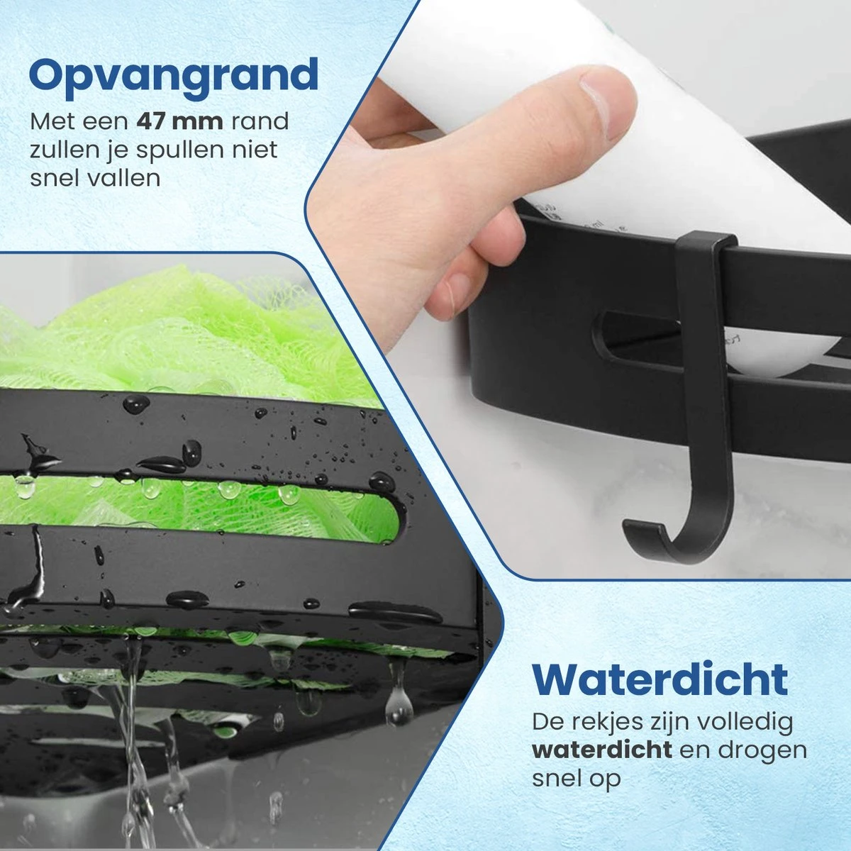 Merkloos Doucherek Zonder Boren – Doucherek – Badkamerrek – Zwart RVS – Zonder Boren – IP68 Waterdicht – 8KG Draagkracht – 2 Stuks 6 Merkloos Doucherek Zonder Boren – Doucherek – Badkamerrek – Zwart RVS – Zonder Boren – IP68 Waterdicht – 8KG Draagkracht – 2 Stuks - Afbeelding 6