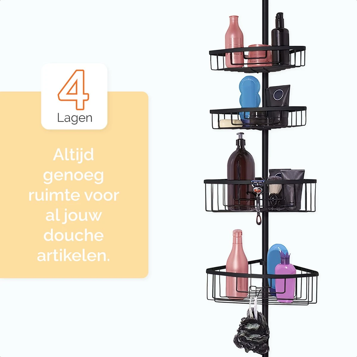 Goliving Doucherek - Doucherek Zonder Boren - Telescopisch Doucherek - Voor Plafonds Tot 2.9m Hoog - Zwart 4 Goliving Doucherek - Doucherek Zonder Boren - Telescopisch Doucherek - Voor Plafonds Tot 2.9m Hoog - Zwart - Afbeelding 4