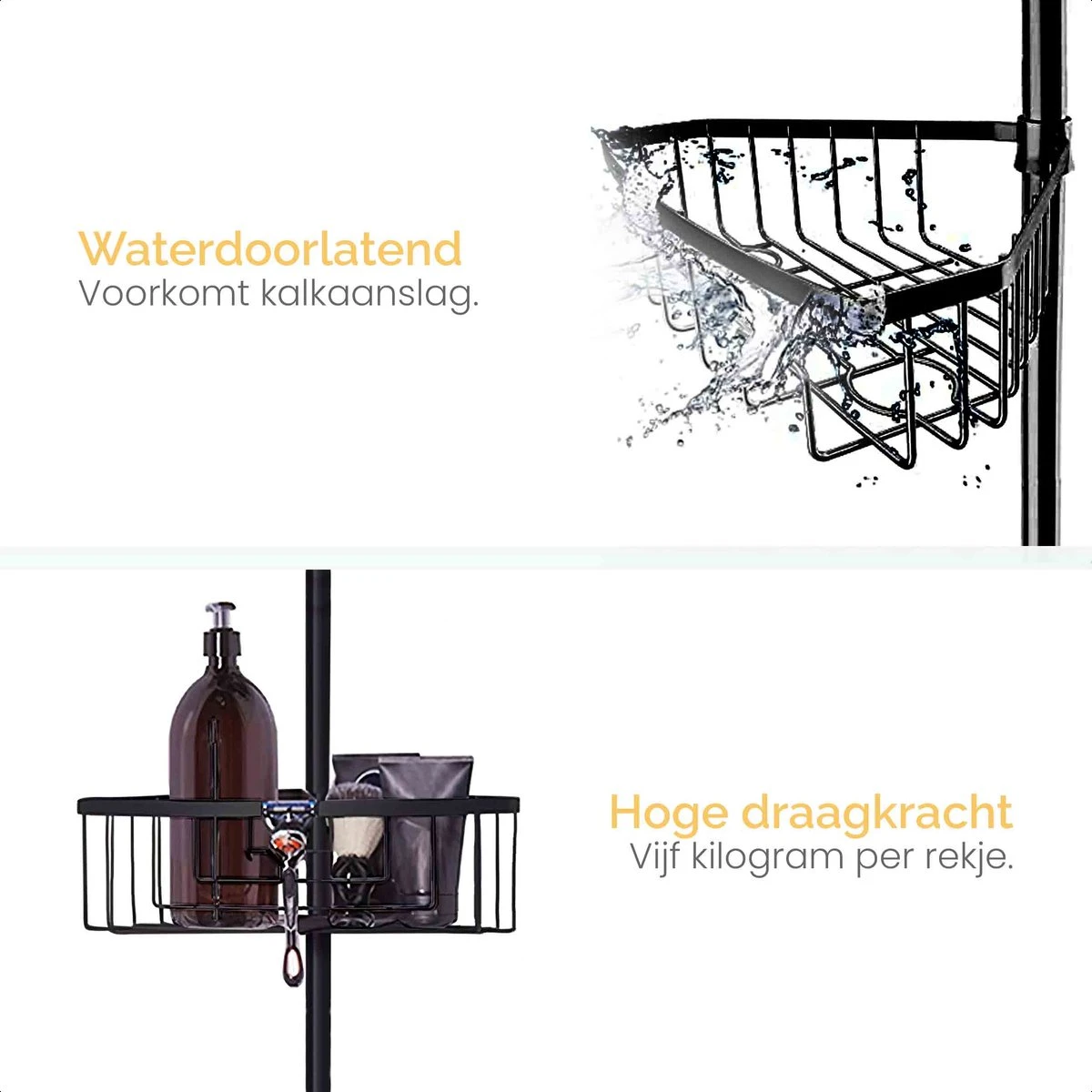 Goliving Doucherek - Doucherek Zonder Boren - Telescopisch Doucherek - Voor Plafonds Tot 2.9m Hoog - Zwart 7 Goliving Doucherek - Doucherek Zonder Boren - Telescopisch Doucherek - Voor Plafonds Tot 2.9m Hoog - Zwart - Afbeelding 7