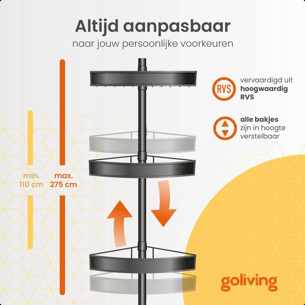 Goliving Doucherek - Doucherek Zonder Boren - Telescopisch Doucherek - Voor Plafonds Tot 2.9m Hoog - Dicht Design - Zwart 2 Goliving Doucherek - Doucherek Zonder Boren - Telescopisch Doucherek - Voor Plafonds Tot 2.9m Hoog - Dicht Design - Zwart - Afbeelding 2