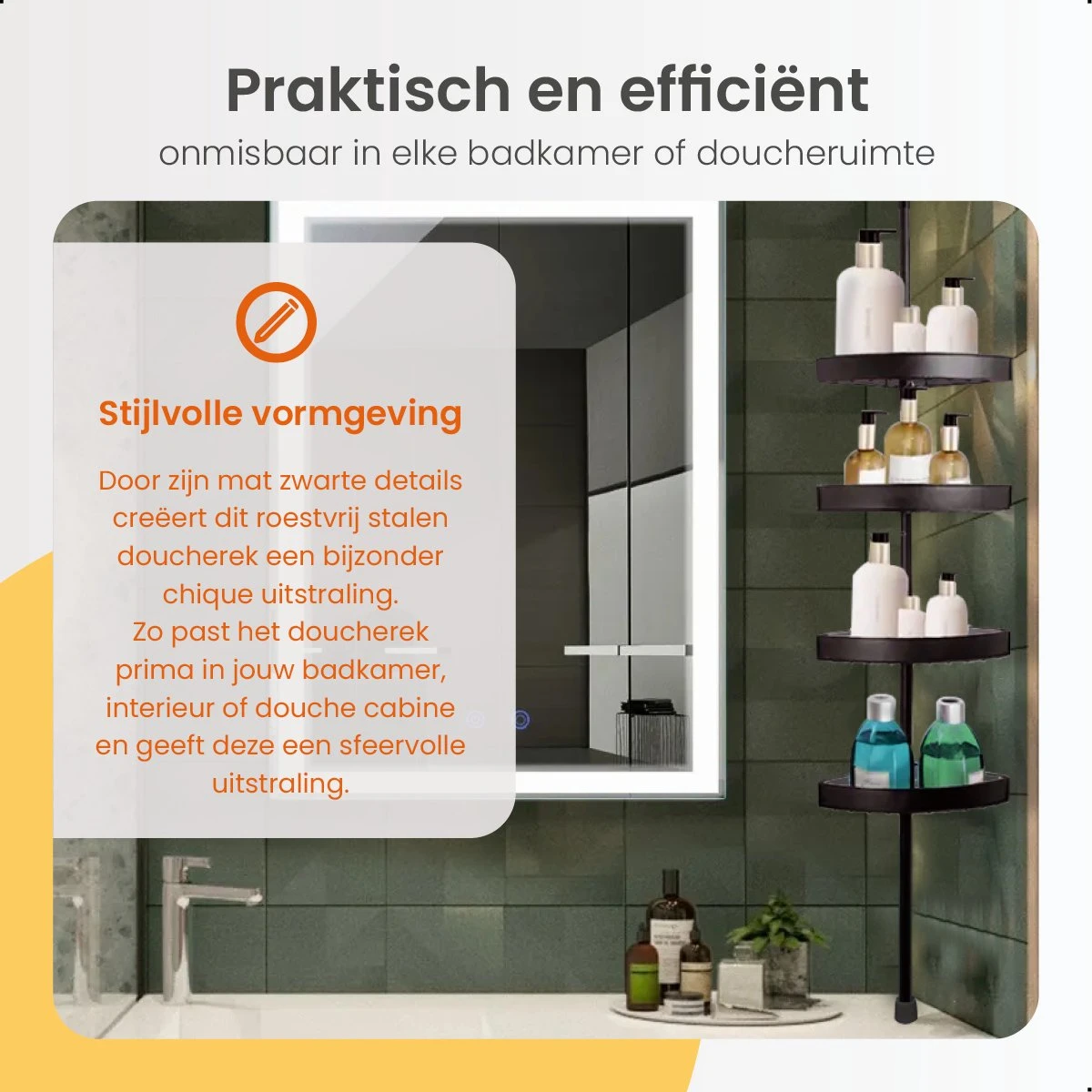 Goliving Doucherek - Doucherek Zonder Boren - Telescopisch Doucherek - Voor Plafonds Tot 2.9m Hoog - Dicht Design - Zwart 5 Goliving Doucherek - Doucherek Zonder Boren - Telescopisch Doucherek - Voor Plafonds Tot 2.9m Hoog - Dicht Design - Zwart - Afbeelding 5