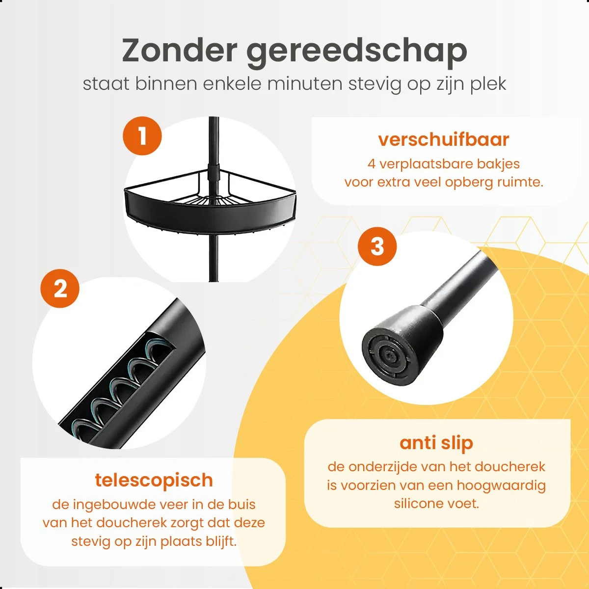 Goliving Doucherek - Doucherek Zonder Boren - Telescopisch Doucherek - Voor Plafonds Tot 2.9m Hoog - Dicht Design - Zwart 6 Goliving Doucherek - Doucherek Zonder Boren - Telescopisch Doucherek - Voor Plafonds Tot 2.9m Hoog - Dicht Design - Zwart - Afbeelding 6