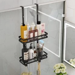 Doucherek Zonder Boren Inclusief Douchewisser - Aan Douchewand - Zwart - Ophangbaar - Zuignap - 2 Laags - Wiper - Shower Rack - Valentijnsdag Cadeau -Merkloos Verkoop 1200x1200 16