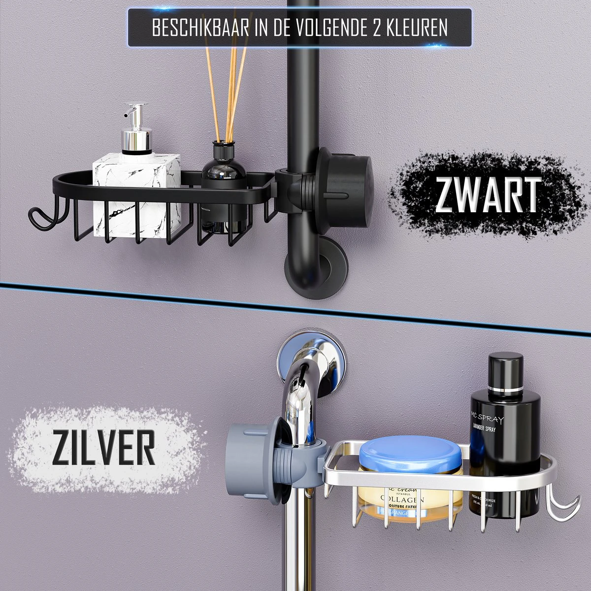 Nolad® - Doucherek Hangend - Doucherek Zonder Boren - Keukenrek - Gootsteen Organizer - Badkamer Accessoires - Zwart 8 Nolad® - Doucherek Hangend - Doucherek Zonder Boren - Keukenrek - Gootsteen Organizer - Badkamer Accessoires - Zwart - Afbeelding 8
