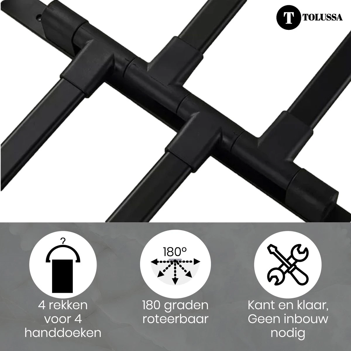 Tolussa Handdoekrek Badkamer Zwart - 38 CM - Handdoekhouder Zwart - Handdoekenrek Badkamer - Draaibaar 9 Tolussa Handdoekrek Badkamer Zwart - 38 CM - Handdoekhouder Zwart - Handdoekenrek Badkamer - Draaibaar - Afbeelding 9