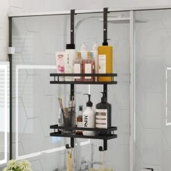 Doucherek Zonder Boren Inclusief Douchewisser - Aan Douchewand - Zwart - Ophangbaar - Zuignap - 2 Laags - Wiper - Shower Rack - Valentijnsdag Cadeau -Merkloos Verkoop 1200x1200 17