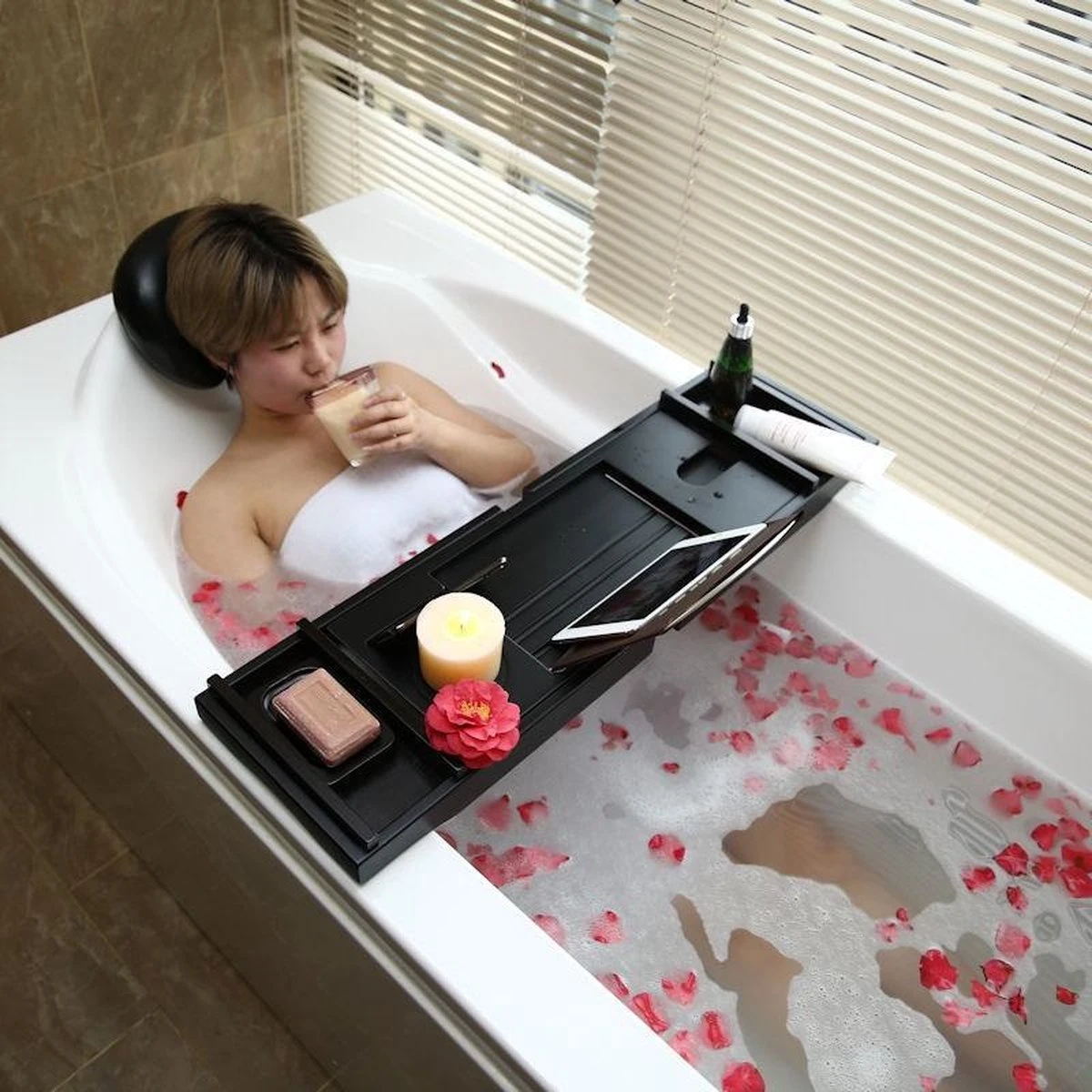 Merkloos Decopatent® Badplank - Uitschuifbaar 75 -> 110 Cm - Verstelbaar Bamboe Badrekje Voor In Bad - Boekenhouder - Tablethouder - Zwart 1 Merkloos Decopatent® Badplank - Uitschuifbaar 75 -> 110 Cm - Verstelbaar Bamboe Badrekje Voor In Bad - Boekenhouder - Tablethouder - Zwart