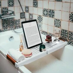 RelaxTub® Badplank - Badplank Voor In Bad - Badrek - Verstelbaar - Anti Slip - Badplank Wit - Badplank Hout - Badrekje Inclusief Boekenhouder, Tablethouder & Spiegel -Merkloos Verkoop 1200x1200 1759