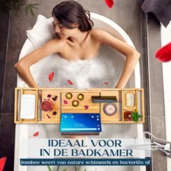 Ecowize Luxe Bamboe Badplank Voor In Bad Met Tablethouder - 100% Natuurlijk Bamboe Badrek Met Boekenhouder - Bad Plank Hout Met Nonslip Grips - Badrekje Voor Bad - Badplankje Uitschuifbaar (75cm Tot 110cm) Met Extra Zeepbakje En Body Brush -Merkloos Verkoop 1200x1200 1763
