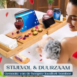 Ecowize Luxe Bamboe Badplank Voor In Bad Met Tablethouder - 100% Natuurlijk Bamboe Badrek Met Boekenhouder - Bad Plank Hout Met Nonslip Grips - Badrekje Voor Bad - Badplankje Uitschuifbaar (75cm Tot 110cm) Met Extra Zeepbakje En Body Brush -Merkloos Verkoop 1200x1200 1764