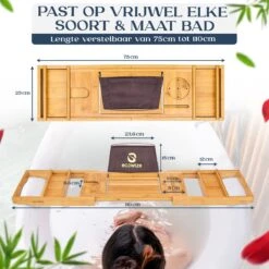 Ecowize Luxe Bamboe Badplank Voor In Bad Met Tablethouder - 100% Natuurlijk Bamboe Badrek Met Boekenhouder - Bad Plank Hout Met Nonslip Grips - Badrekje Voor Bad - Badplankje Uitschuifbaar (75cm Tot 110cm) Met Extra Zeepbakje En Body Brush -Merkloos Verkoop 1200x1200 1766