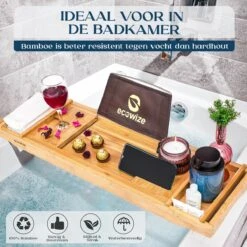 Ecowize Luxe Bamboe Badplank Voor In Bad Met Tablethouder - 100% Natuurlijk Bamboe Badrek Met Boekenhouder - Bad Plank Hout Met Nonslip Grips - Badrekje Voor Bad - Badplankje Uitschuifbaar (75cm Tot 110cm) Met Extra Zeepbakje En Body Brush -Merkloos Verkoop 1200x1200 1767