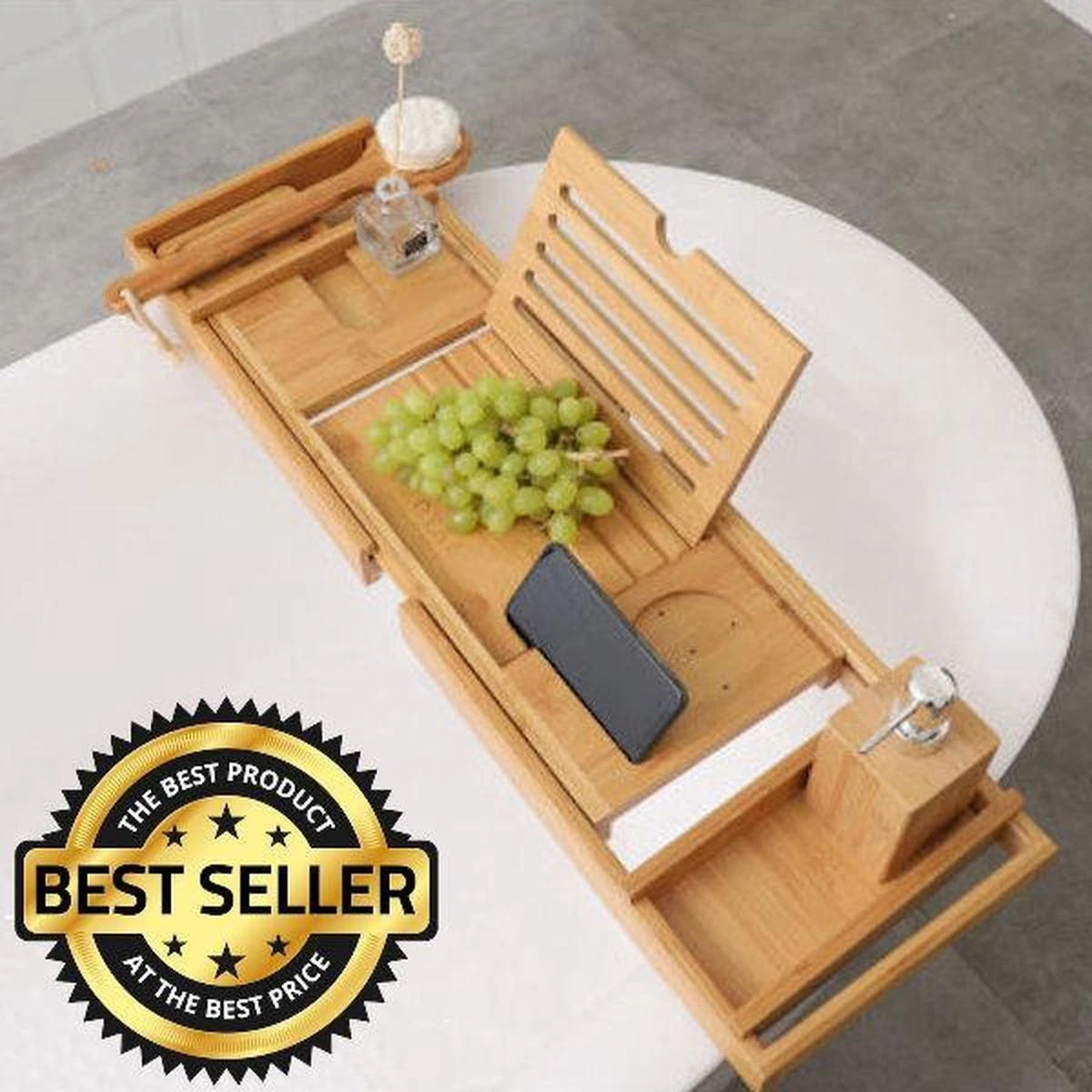 Merkloos Decopatent® Luxe Badplank - Badrekje - Uitschuifbaar 75 Tot 110 Cm - Boekenhouder - Tablethouder - Bamboe Hout Badplankje - Badrek 1 Merkloos Decopatent® Luxe Badplank - Badrekje - Uitschuifbaar 75 Tot 110 Cm - Boekenhouder - Tablethouder - Bamboe Hout Badplankje - Badrek