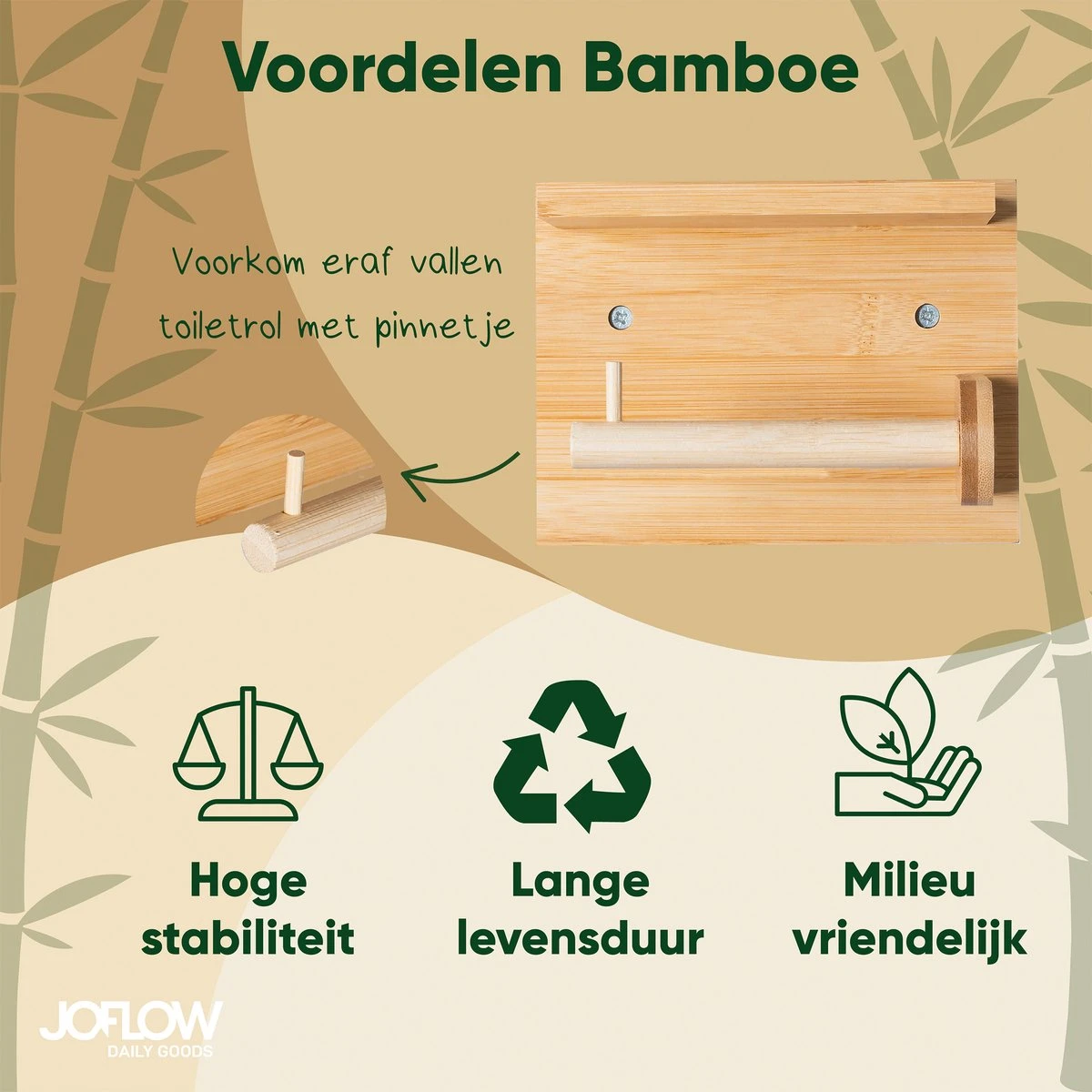 JoFlow® Toiletrolhouder Met Plankje | Wc Rolhouder Staand | Bamboe Badkamer Accessoires | Montage Met Schroeven En/of 3M Plakstrips 5 JoFlow® Toiletrolhouder Met Plankje | Wc Rolhouder Staand | Bamboe Badkamer Accessoires | Montage Met Schroeven En/of 3M Plakstrips - Afbeelding 5