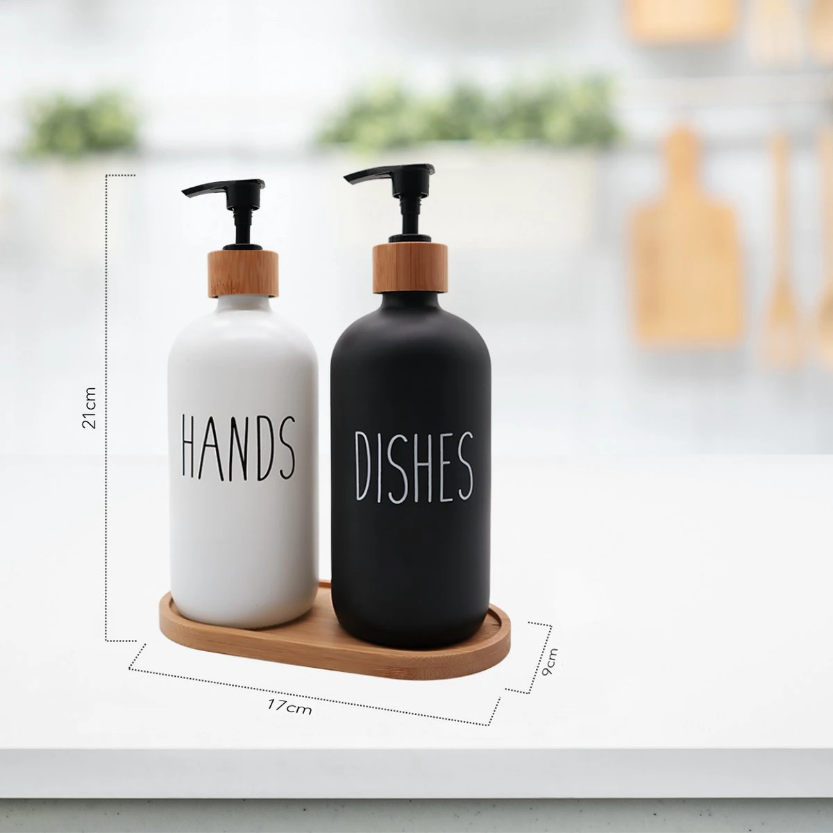 MAESON Glazen Zeepdispener Set Voor Handzeep En Afwasmiddel – Zeeppompje Keuken – Keukenaccesoires - Zwart/Wit 3 MAESON Glazen Zeepdispener Set Voor Handzeep En Afwasmiddel – Zeeppompje Keuken – Keukenaccesoires - Zwart/Wit - Afbeelding 3