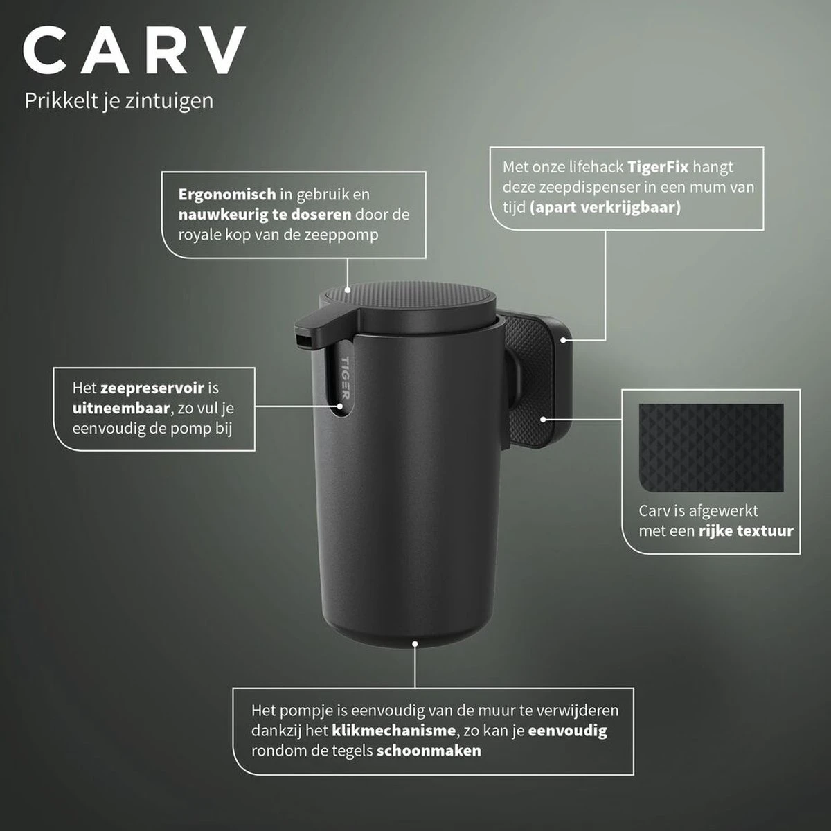 Tiger Carv - Zeepdispenser 175 Ml - Zwart 6 Tiger Carv - Zeepdispenser 175 Ml - Zwart - Afbeelding 6