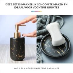 Badkamer Accessoires Set – Tandenborstelhouder –Zeeppompje Zeepbakje – Keramiek Met Marmer Design – Zwart -Merkloos Verkoop 1200x1200 1966