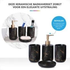 Badkamer Accessoires Set – Tandenborstelhouder –Zeeppompje Zeepbakje – Keramiek Met Marmer Design – Zwart -Merkloos Verkoop 1200x1200 1967