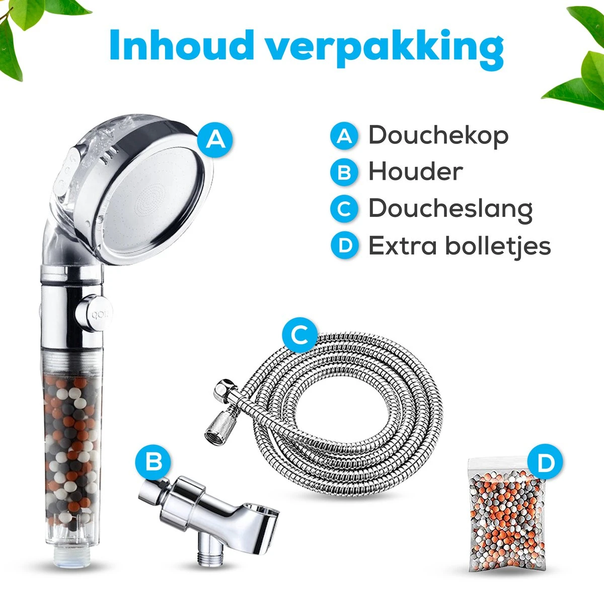 Waterbesparende Ionische Douchekop Met Slang En Houder - Handdouche - 3 Standen - Regendouche 6 Waterbesparende Ionische Douchekop Met Slang En Houder - Handdouche - 3 Standen - Regendouche - Afbeelding 6