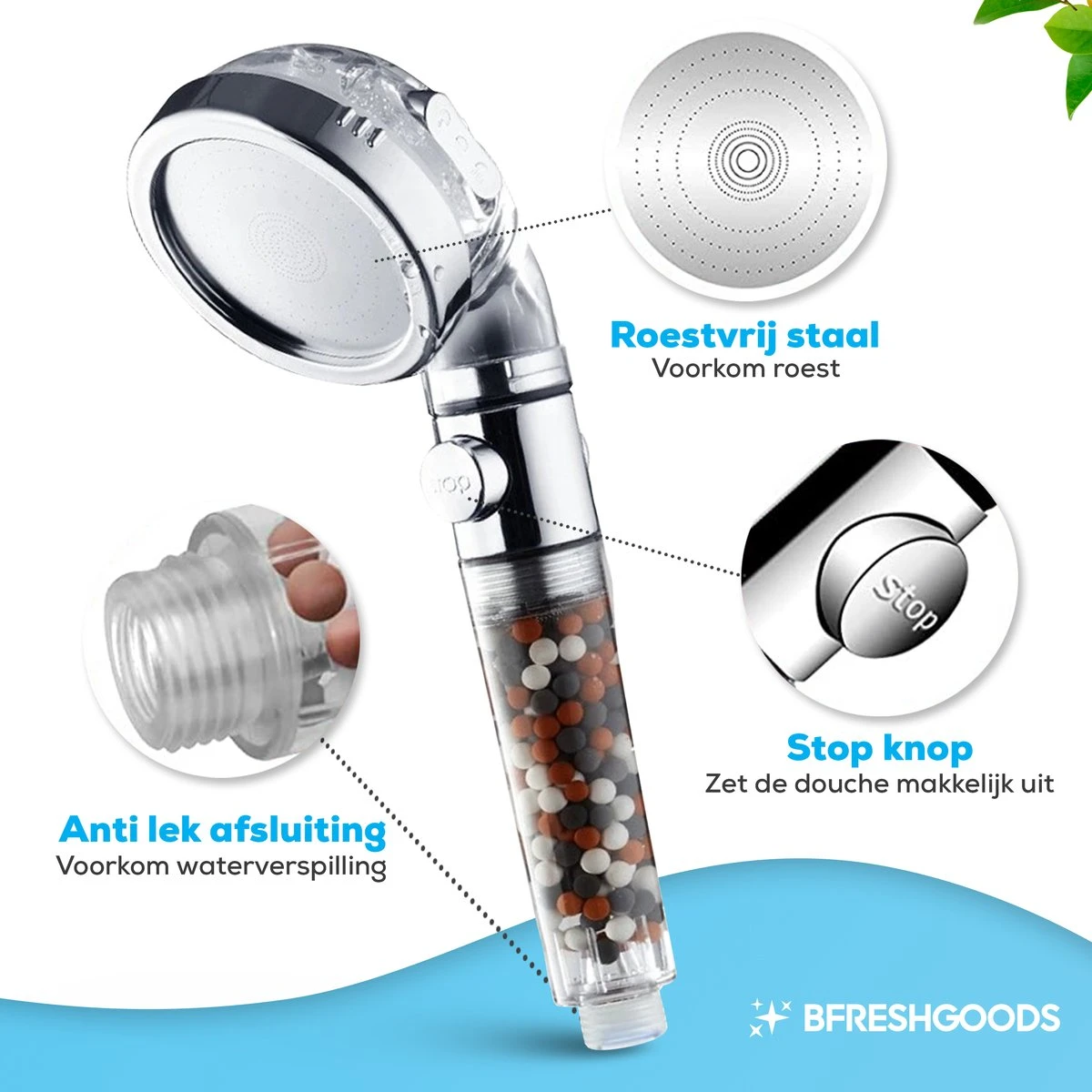 Waterbesparende Ionische Douchekop Met Slang En Houder - Handdouche - 3 Standen - Regendouche 8 Waterbesparende Ionische Douchekop Met Slang En Houder - Handdouche - 3 Standen - Regendouche - Afbeelding 8