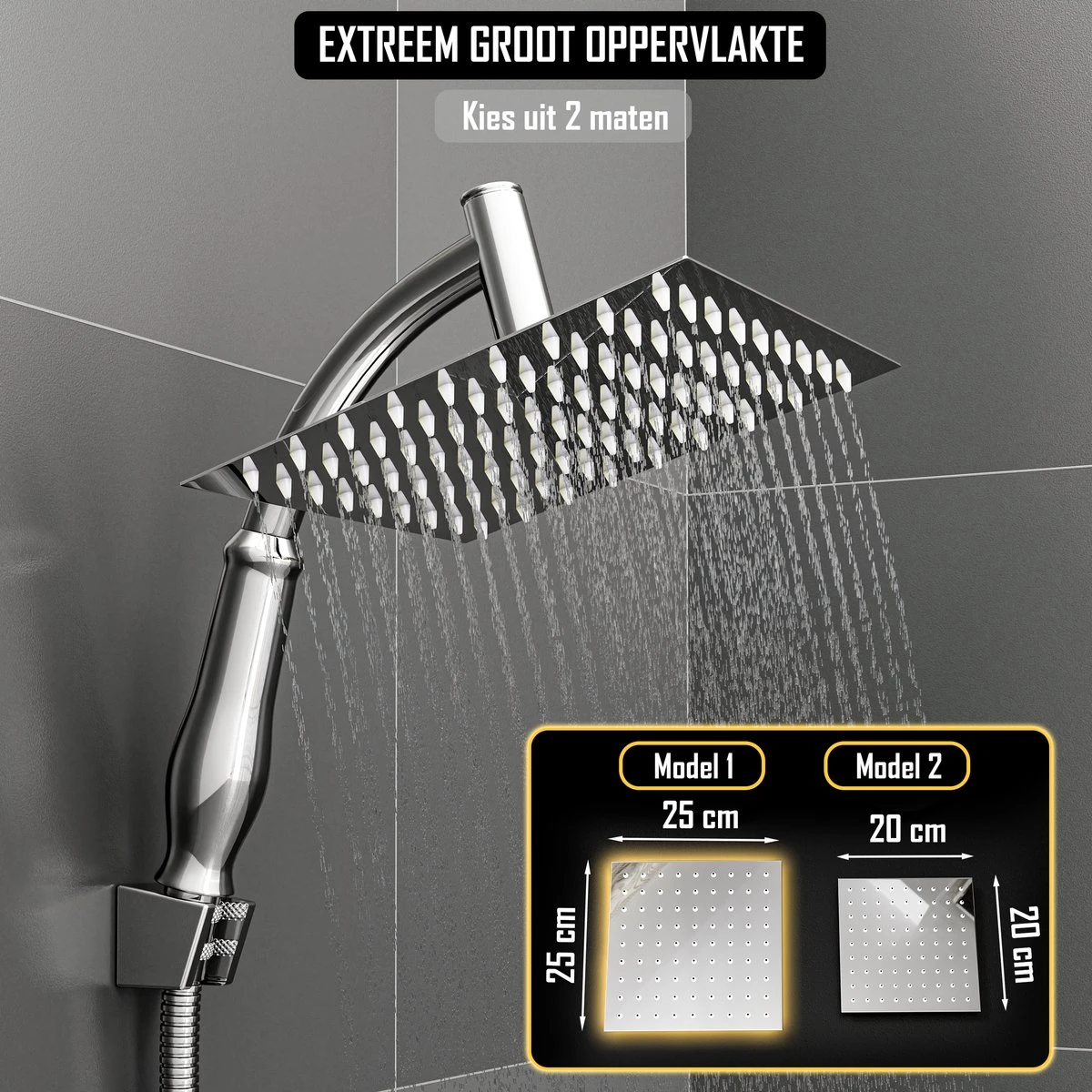 Regendouchekop Deluxe - ø 35CM - Douchekop Met Doucheslang En Douchekophouder - RVS 7 Regendouchekop Deluxe - ø 35CM - Douchekop Met Doucheslang En Douchekophouder - RVS - Afbeelding 7