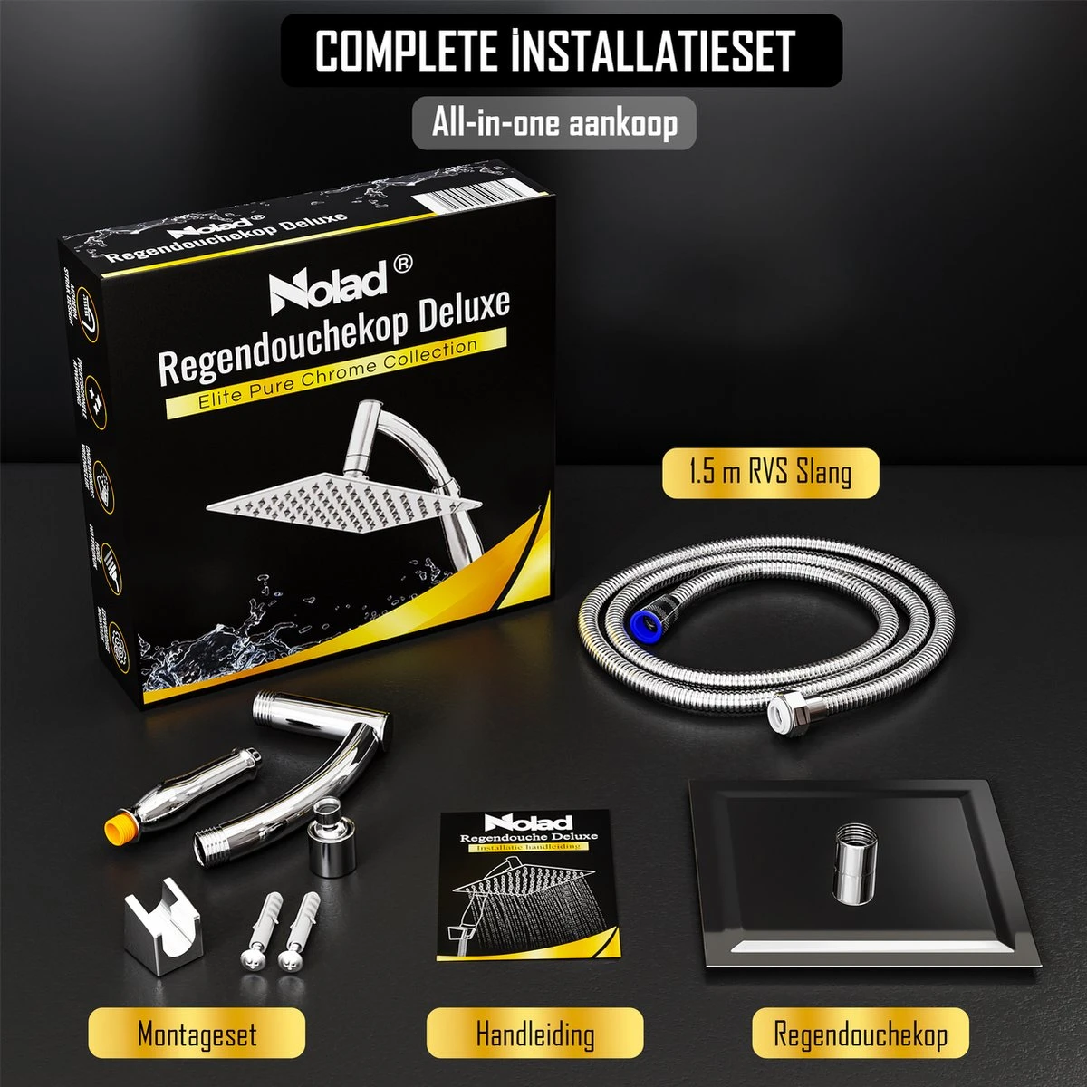 Regendouchekop Deluxe - ø 35CM - Douchekop Met Doucheslang En Douchekophouder - RVS 8 Regendouchekop Deluxe - ø 35CM - Douchekop Met Doucheslang En Douchekophouder - RVS - Afbeelding 8