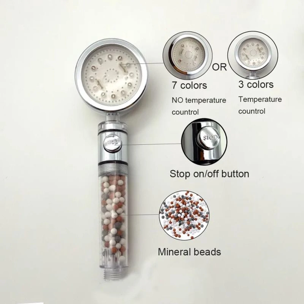 Iridescent Douchekop LED Verlichting – Waterbesparende Douchekop – Hoge Druk Transparant 5 Iridescent Douchekop LED Verlichting – Waterbesparende Douchekop – Hoge Druk Transparant - Afbeelding 5