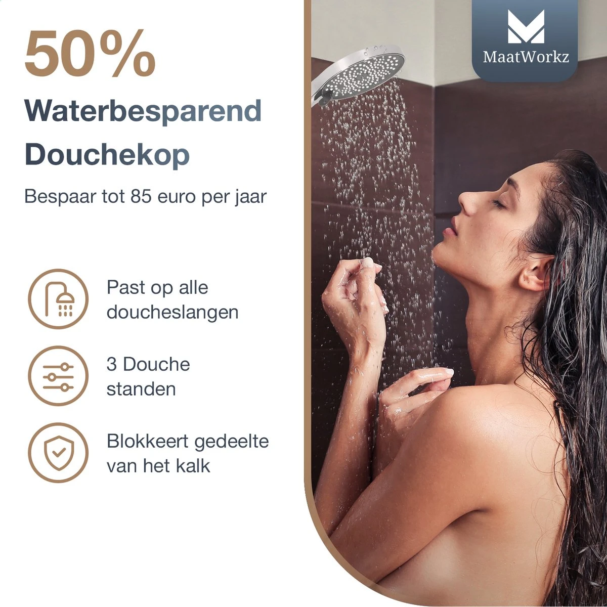 MaatWorkz - Waterbesparende Douchekop + Douchetimer - Handdouche - Hoge Druk - Luxe Design - Regendouche - ø 13 CM - 3 Standen - Chrome 2 MaatWorkz - Waterbesparende Douchekop + Douchetimer - Handdouche - Hoge Druk - Luxe Design - Regendouche - ø 13 CM - 3 Standen - Chrome - Afbeelding 2