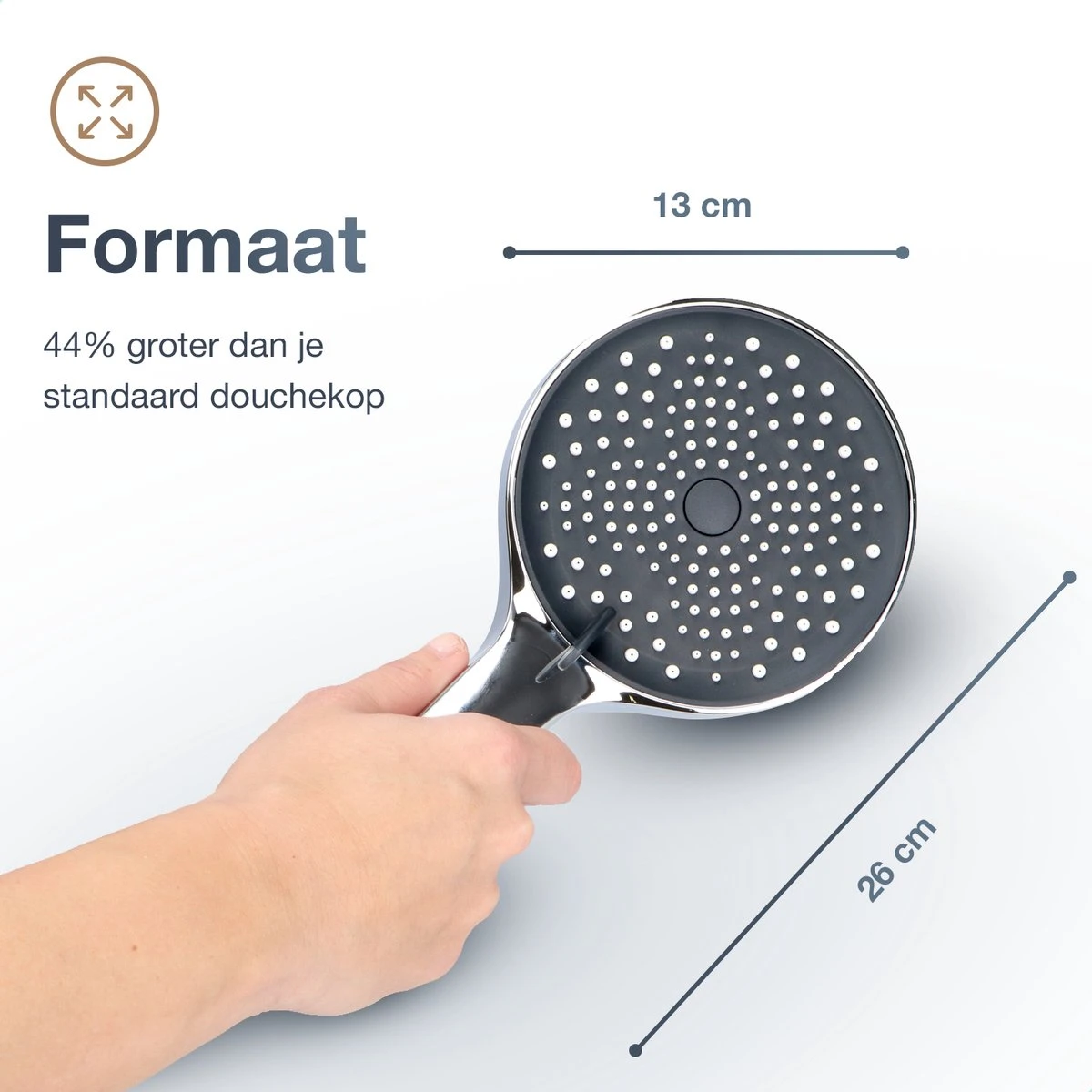 MaatWorkz - Waterbesparende Douchekop + Douchetimer - Handdouche - Hoge Druk - Luxe Design - Regendouche - ø 13 CM - 3 Standen - Chrome 9 MaatWorkz - Waterbesparende Douchekop + Douchetimer - Handdouche - Hoge Druk - Luxe Design - Regendouche - ø 13 CM - 3 Standen - Chrome - Afbeelding 9