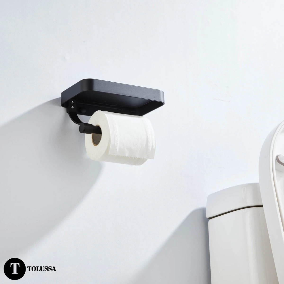 Tolussa Premium WC Rolhouder Zwart Met Plankje - Toiletrolhouder Zwart Met Plankje - Met En Zonder Boren 6 Tolussa Premium WC Rolhouder Zwart Met Plankje - Toiletrolhouder Zwart Met Plankje - Met En Zonder Boren - Afbeelding 6
