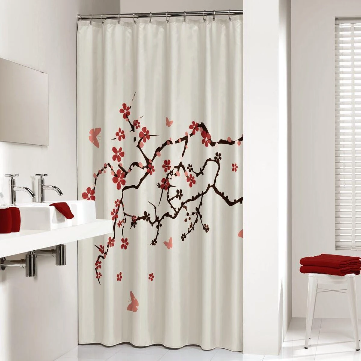 Sealskin Blossom Douchegordijn 180x200 Cm - Polyester - Rood 2 Sealskin Blossom Douchegordijn 180x200 Cm - Polyester - Rood - Afbeelding 2