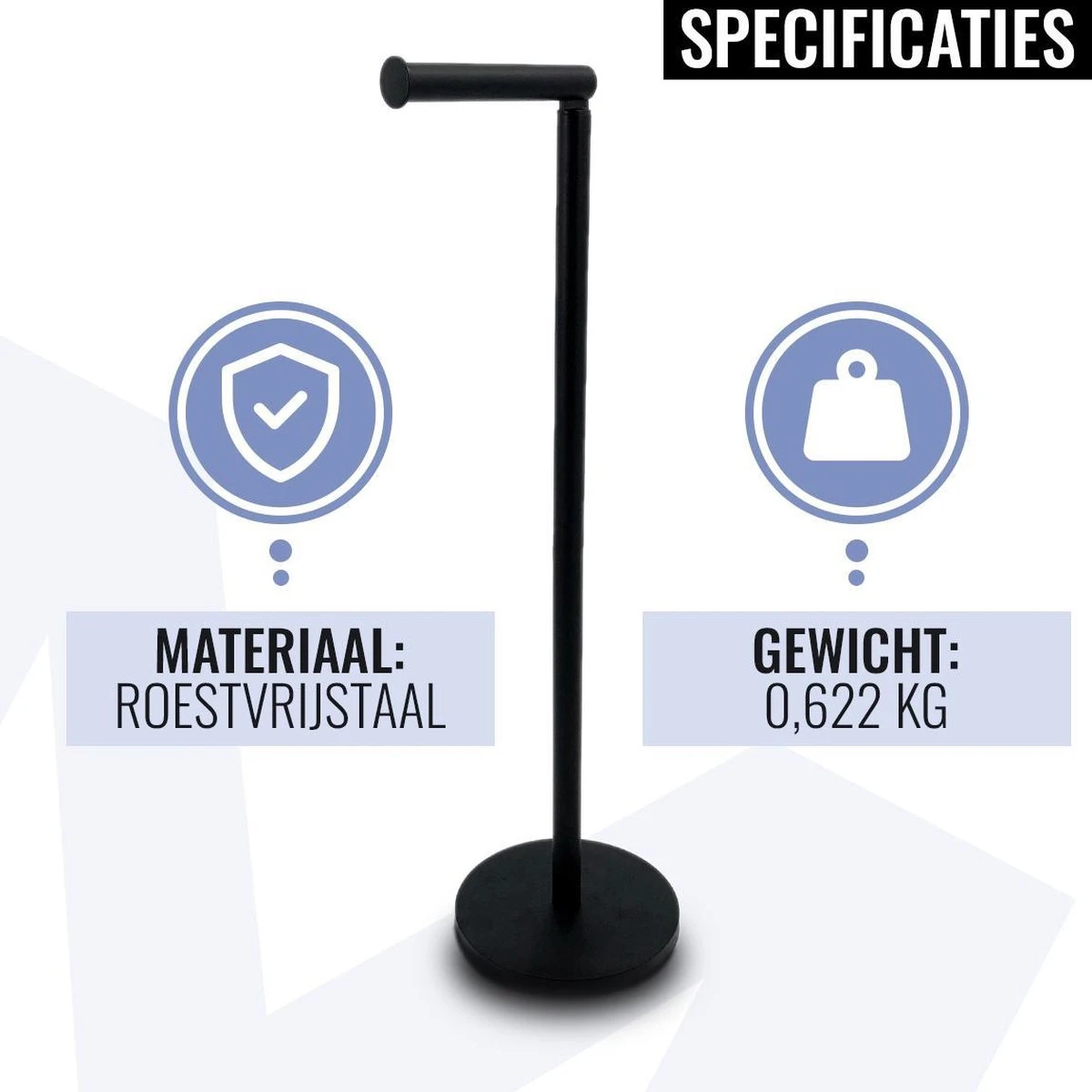 MM Brands WC Rolhouder - Toiletrol Houder Staand - WC Papier Rollenhouder Zonder Boren - Zwart 2 MM Brands WC Rolhouder - Toiletrol Houder Staand - WC Papier Rollenhouder Zonder Boren - Zwart - Afbeelding 2