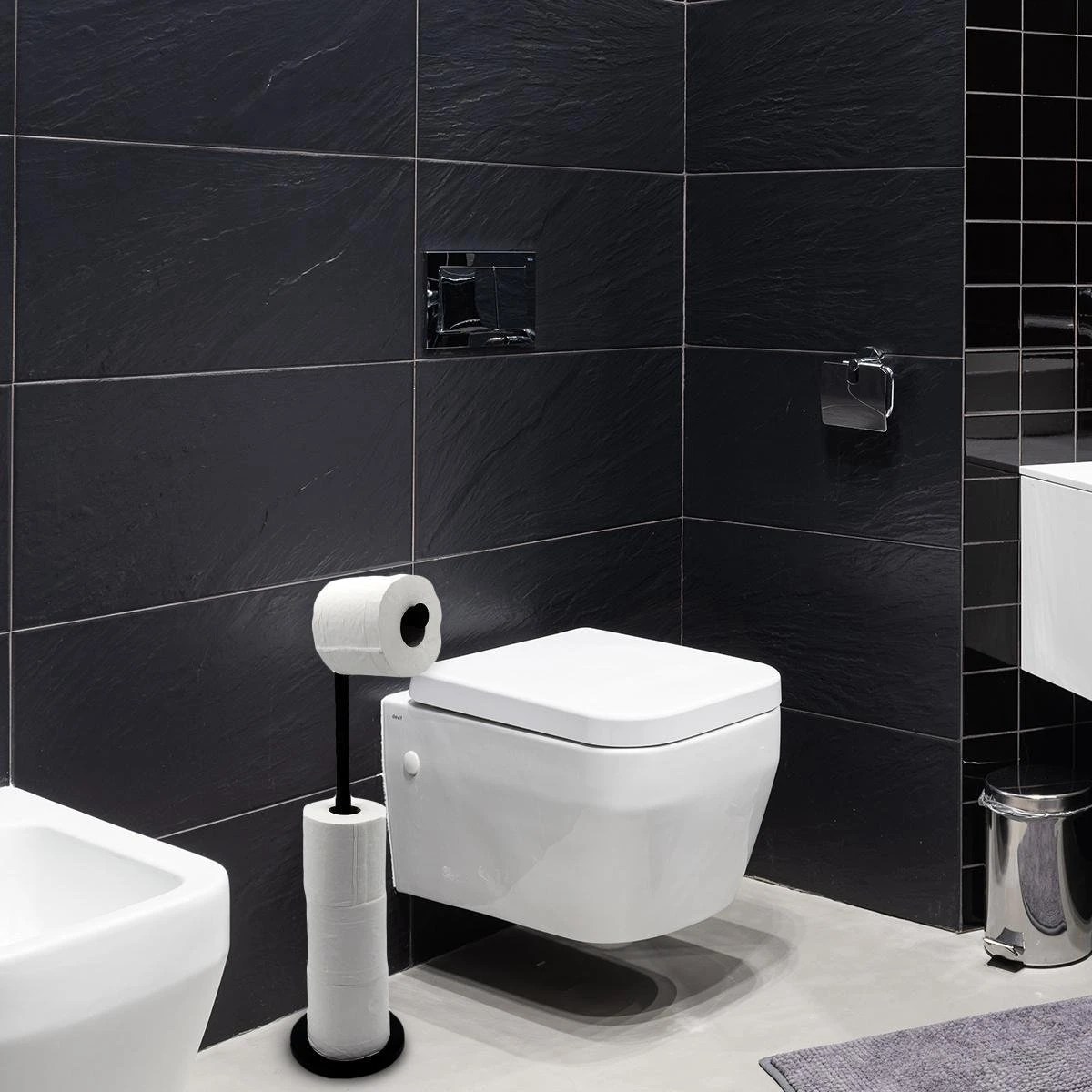 MM Brands WC Rolhouder - Toiletrol Houder Staand - WC Papier Rollenhouder Zonder Boren - Zwart 6 MM Brands WC Rolhouder - Toiletrol Houder Staand - WC Papier Rollenhouder Zonder Boren - Zwart - Afbeelding 6