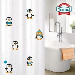 FUNNY PENGUINS - Waterdicht Douchegordijn - Met GRATIS 12 Ringen - Anti-Schimmel Badkamer Gordijn - Wasbaar - 100% Polyester - Pinguins Design - 180X180 CM -Merkloos Verkoop 1200x1200 2353