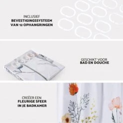 RX Goods Gekleurde Natuur Bloemen Douchegordijn - 180x180cm - Incl. 12 Ringen - Waterafstotend – Polyester 8 RX Goods Gekleurde Natuur Bloemen Douchegordijn - 180x180cm - Incl. 12 Ringen - Waterafstotend – Polyester -Merkloos Verkoop 1200x1200 2361
